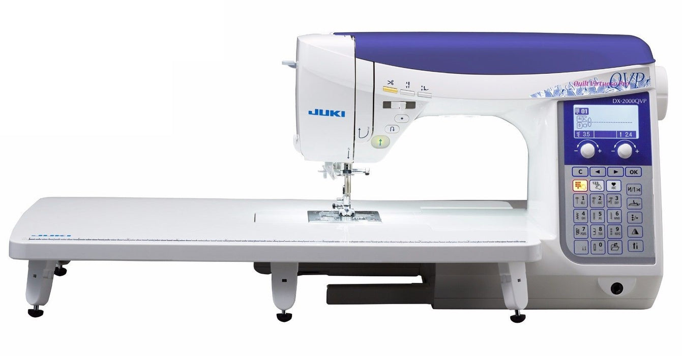 DX-2000QVP - our quilting machine with extra large space between needle and arm and many fun quilting feet included.