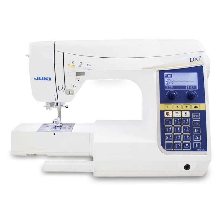 HZL-DX7 - V287 stitches, 4 fonts for letters, box-feed feeding, automatic thread cutting, float function. A studio machine with industrial functions.