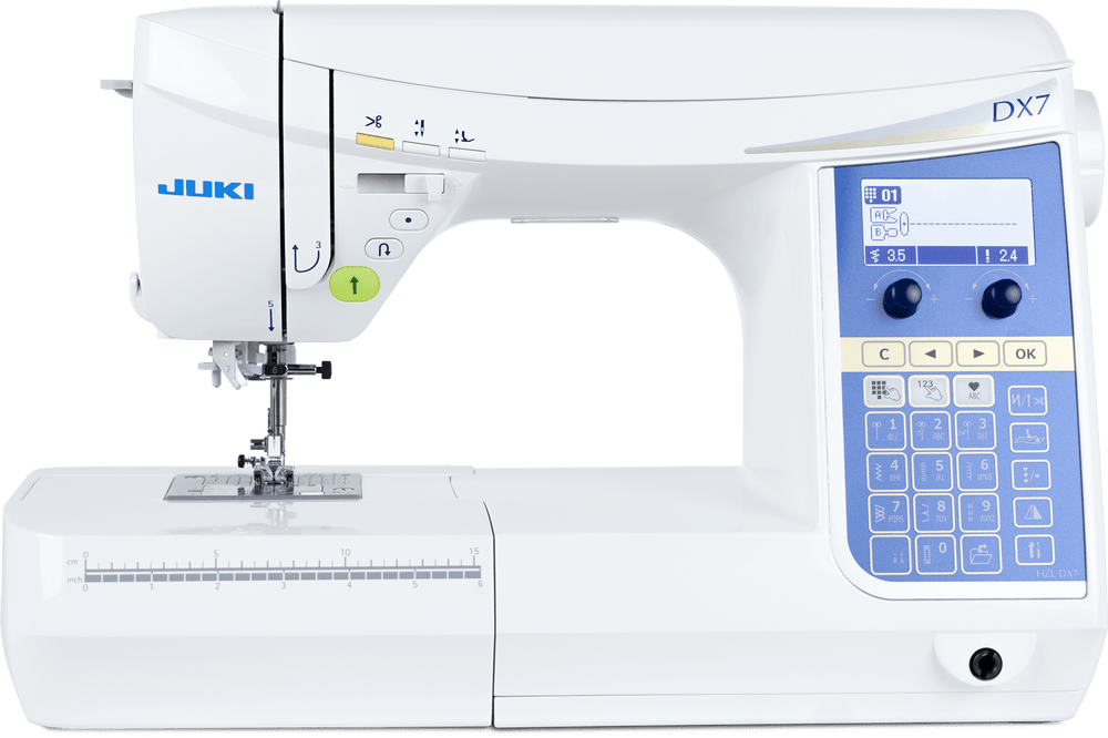 HZL-DX7 - V287 sömmar, 4 typsnitt för bokstäver, box-feed matning, automatisk trådklipp, floatfunktion. En ateljémaskin med industriella funktioner.