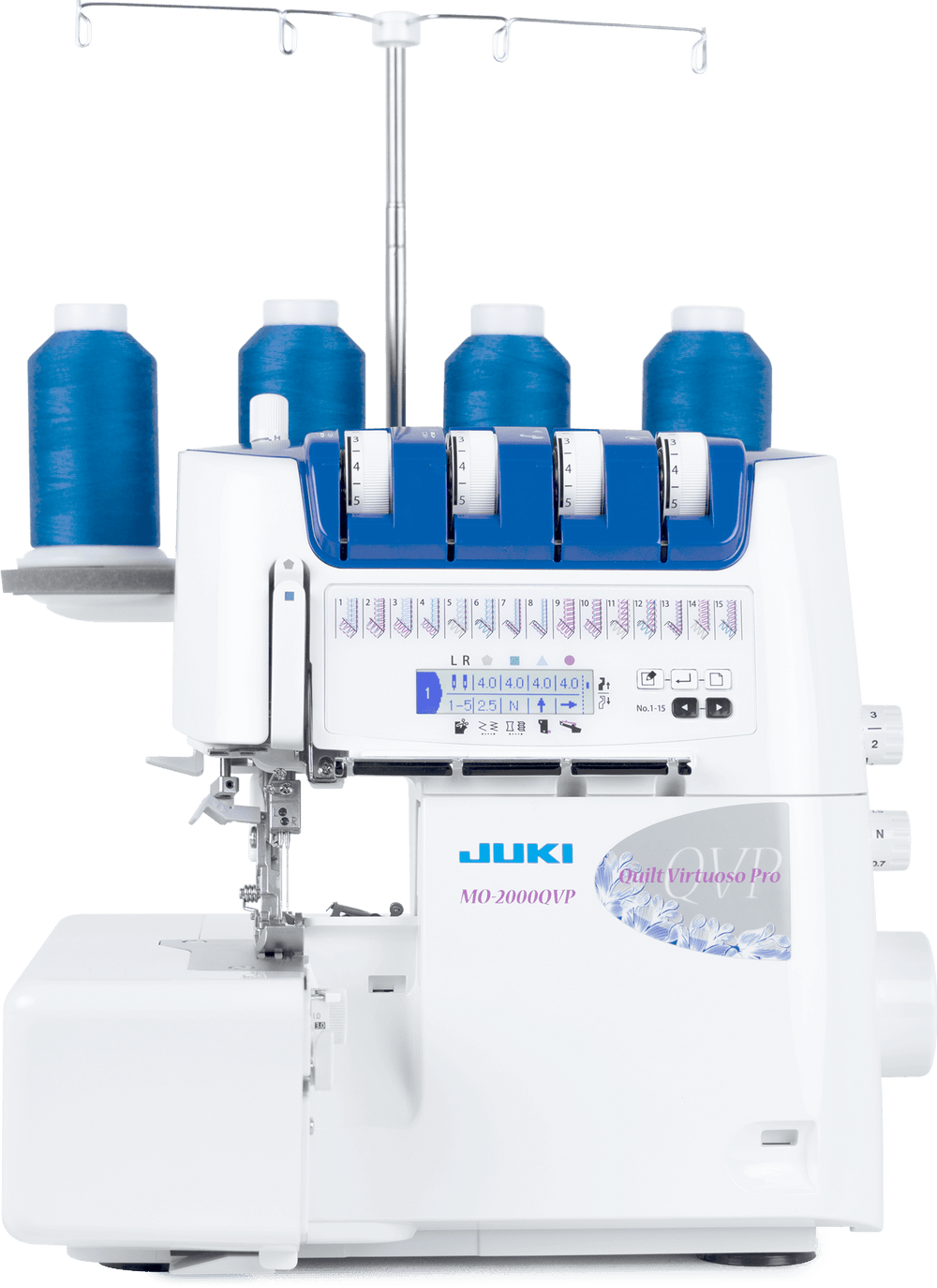 JUKI MO-2000QVP - Automatisk luftpåträdning, automatisk nålpåträdare, ljudreducering & LCD-skärm