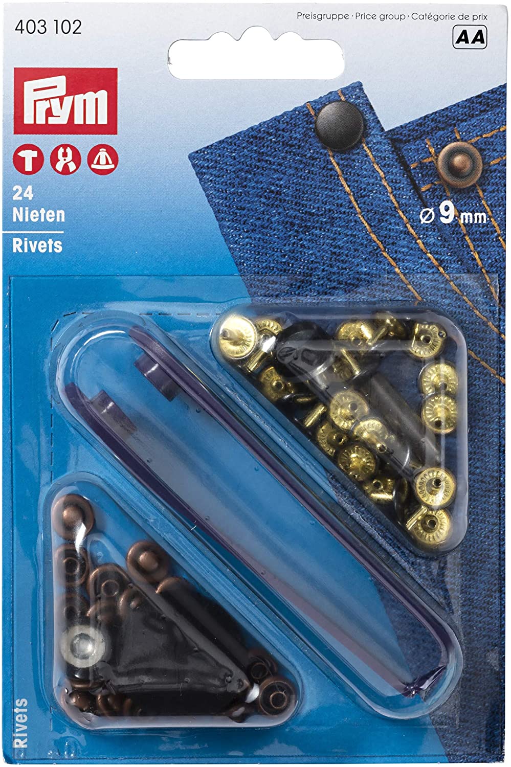 PRYM - NIETEN MESSING/ANTIKSTAHL 9 MM